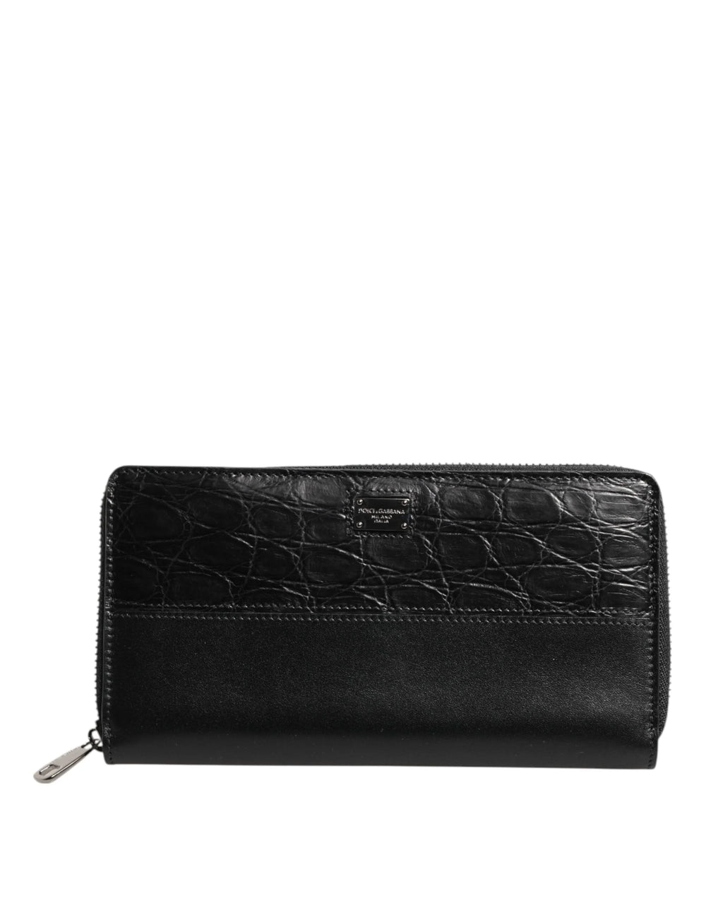 Dolce & Gabbana Black Leather Logo Plaque Zip Around Continental Wallet - Wallets