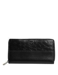 Dolce & Gabbana Black Leather Logo Plaque Zip Around Continental Wallet - Wallets
