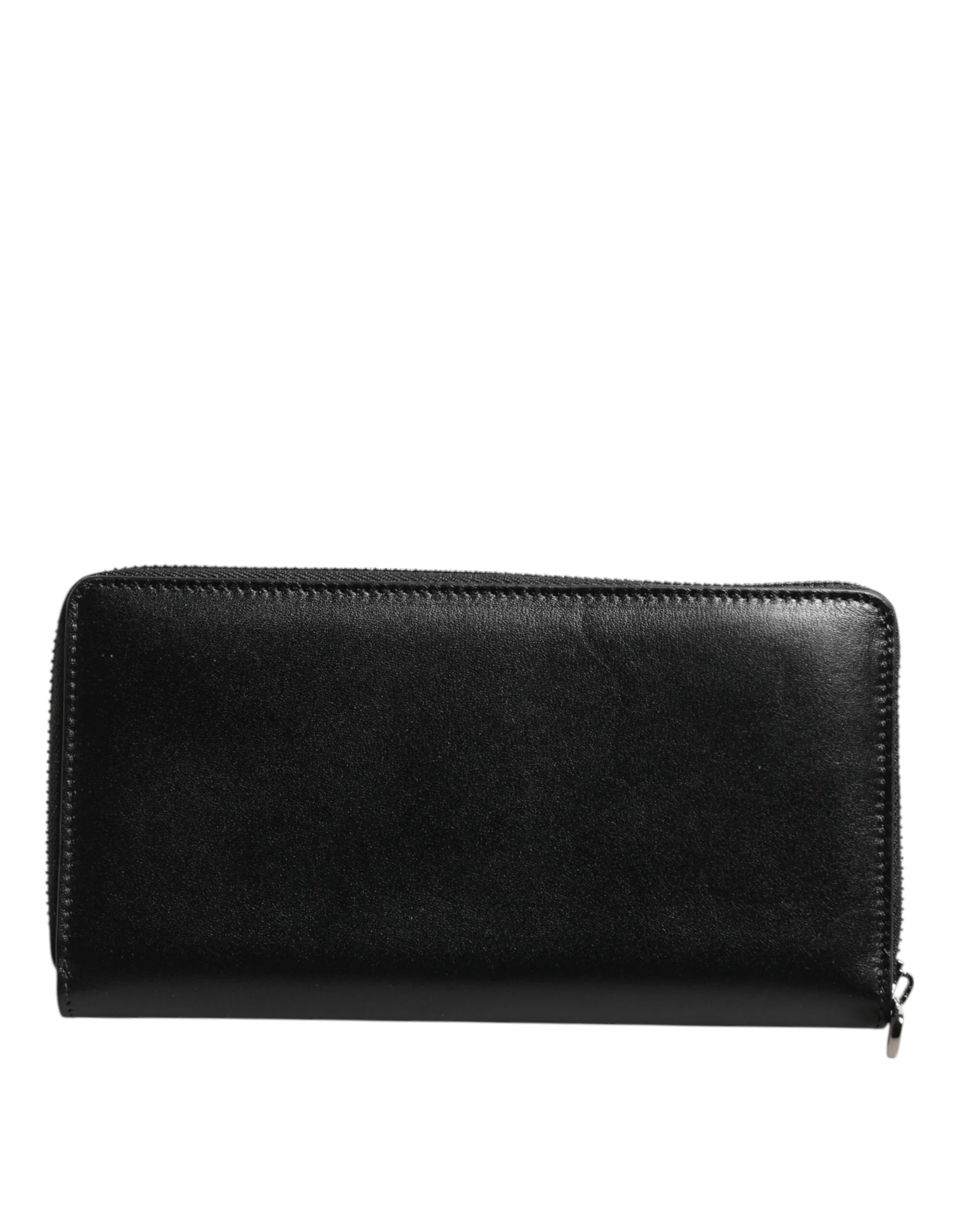 Dolce & Gabbana Black Leather Logo Plaque Zip Around Continental Wallet - Wallets