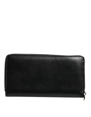 Dolce & Gabbana Black Leather Logo Plaque Zip Around Continental Wallet - Wallets