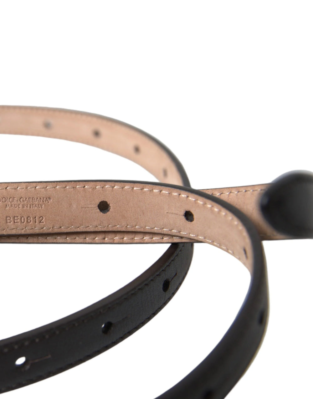 Dolce & Gabbana Black Leather Long Skinny Gold Metal Buckle Belt - 150cm