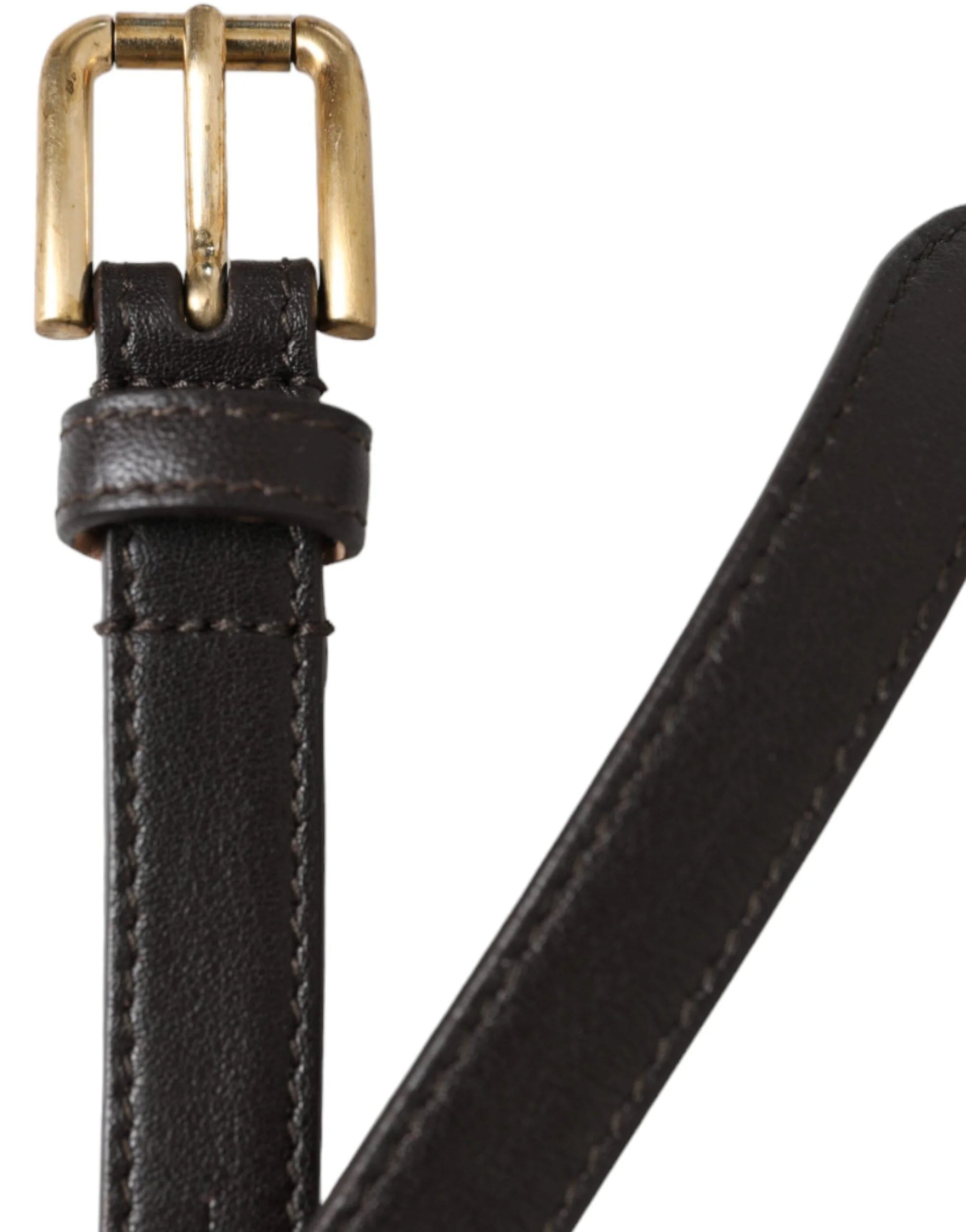 Dolce & Gabbana Black Leather Long Skinny Gold Metal Buckle Belt - 150cm