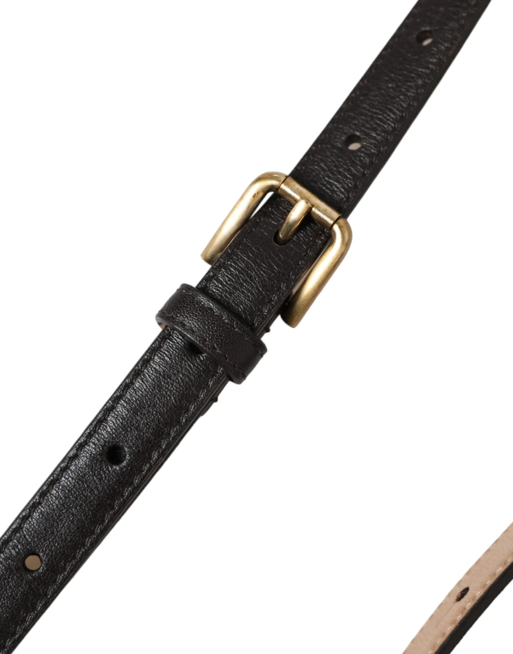 Dolce & Gabbana Black Leather Long Skinny Gold Metal Buckle Belt - 150cm