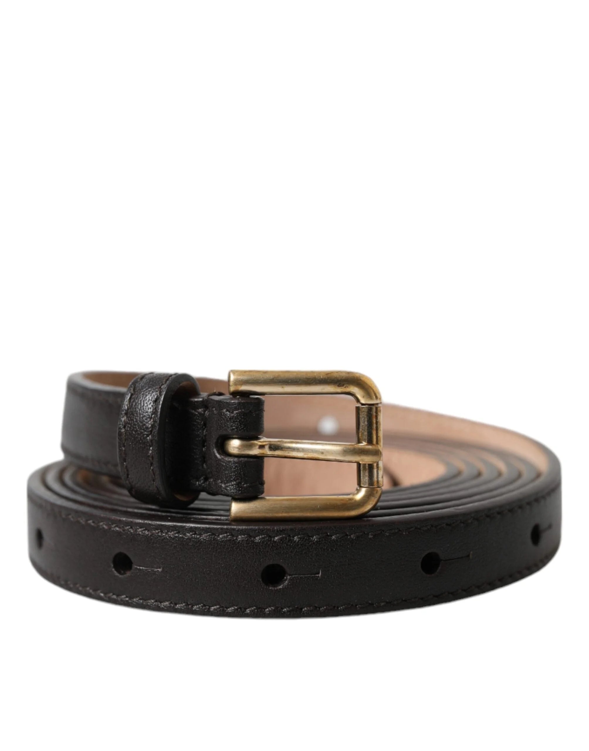 Dolce & Gabbana Black Leather Long Skinny Gold Metal Buckle Belt - 150cm