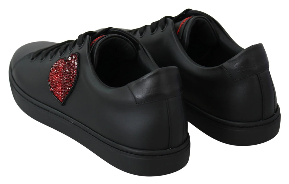 Dolce & Gabbana Black Leather Love Heart Sneakers Womens Shoes - EU35/US4.5 - Sneakers