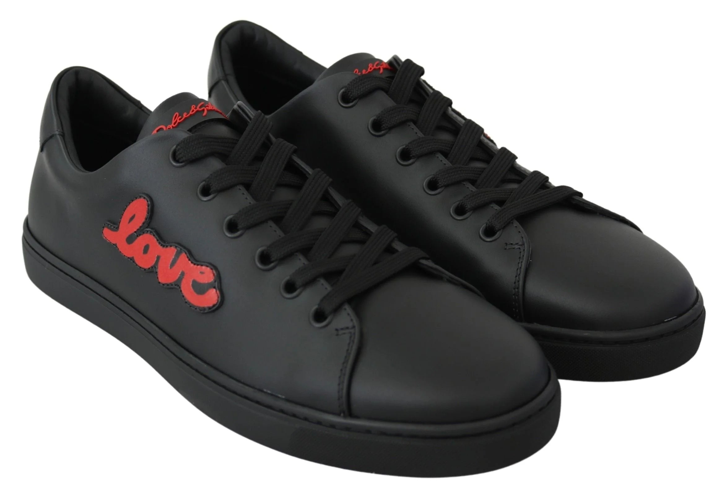 Dolce & Gabbana Black Leather Love Heart Sneakers Womens Shoes - EU35/US4.5 - Sneakers