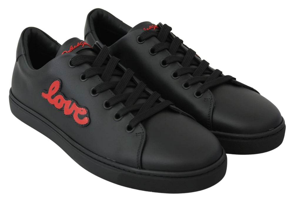 Dolce & Gabbana Black Leather Love Heart Sneakers Womens Shoes - EU35/US4.5 - Sneakers