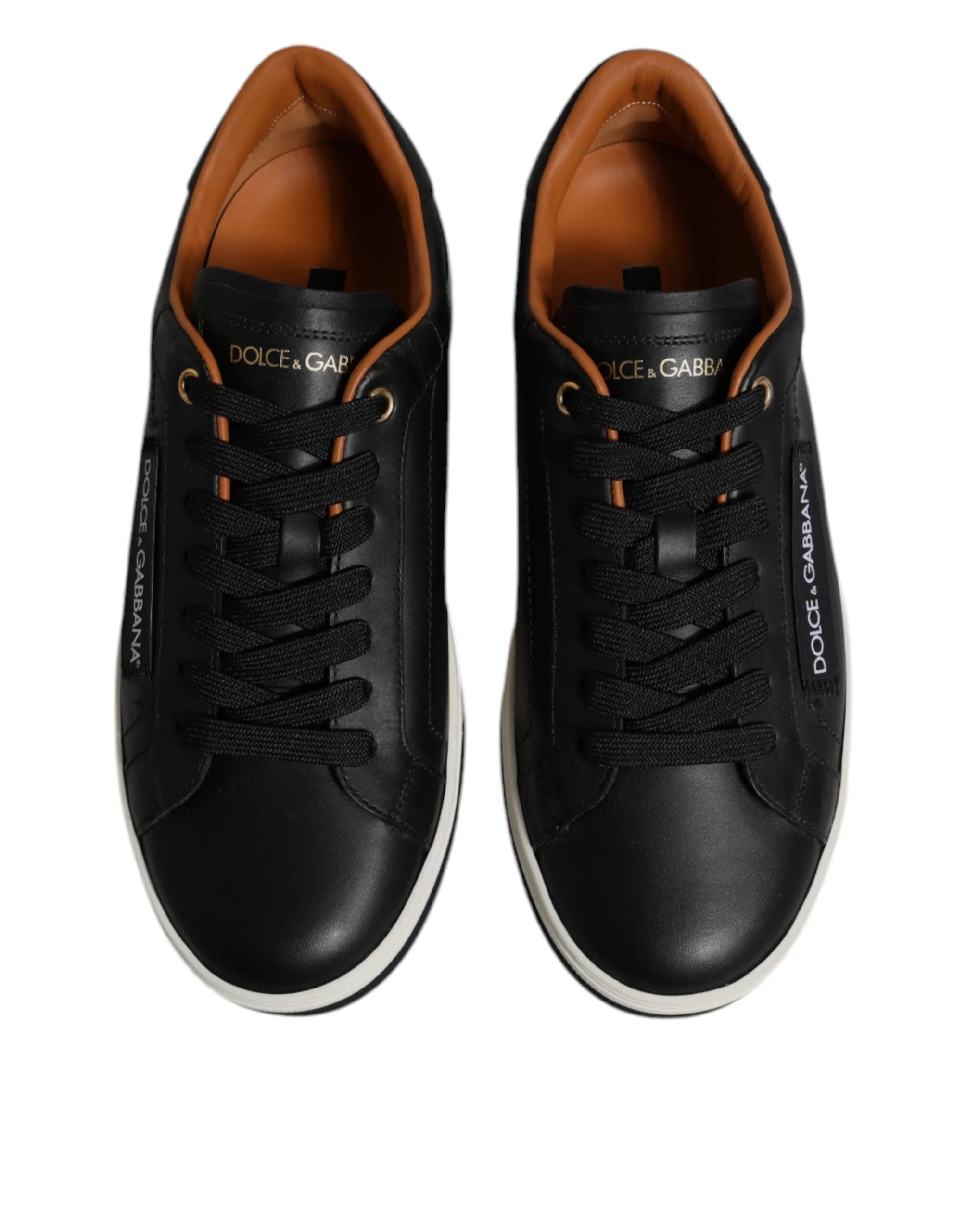 Dolce & Gabbana Black Leather Low Top Men Sneakers Shoes - Sneakers