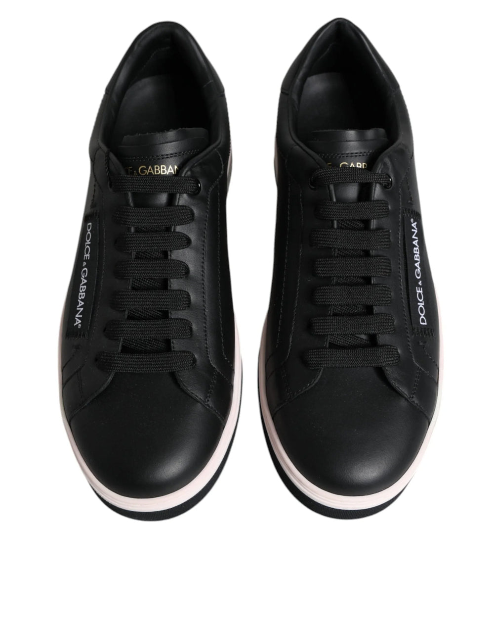 Dolce & Gabbana Black Leather Low Top Men Sneakers Shoes - Sneakers
