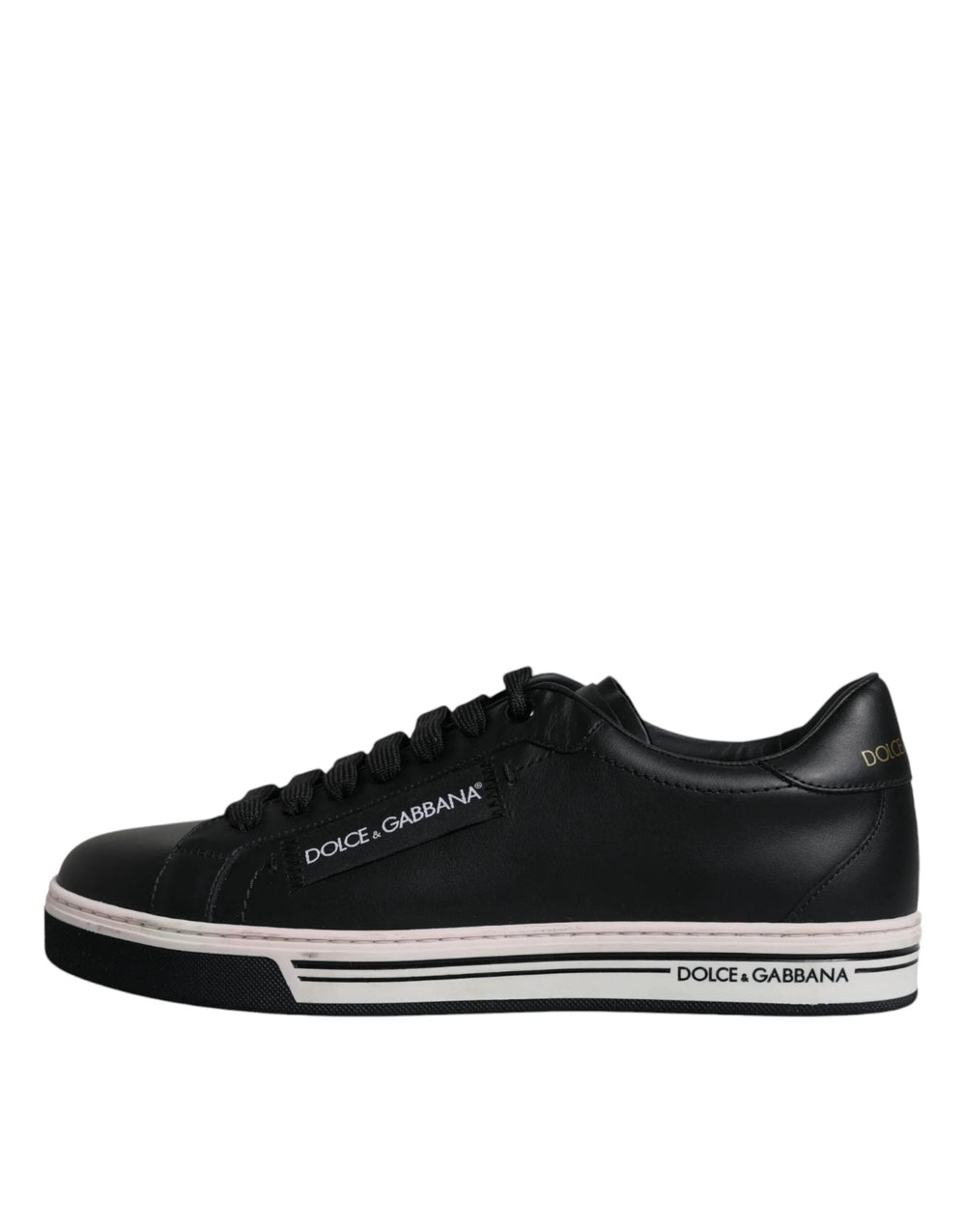 Dolce & Gabbana Black Leather Low Top Men Sneakers Shoes - Sneakers