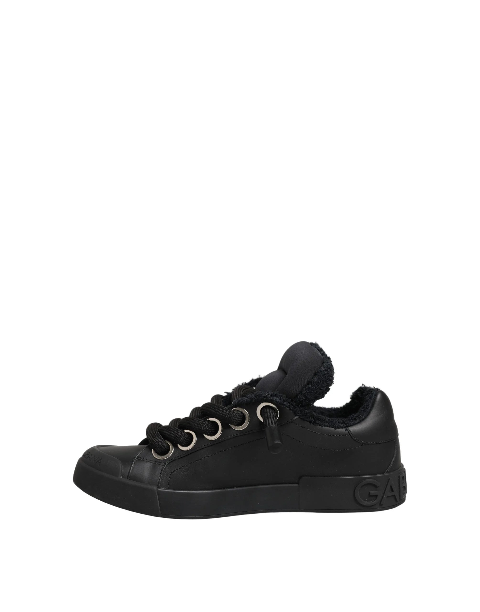 Dolce & Gabbana Black Leather Low Top Portofino Sneakers Shoes - EU44/US11