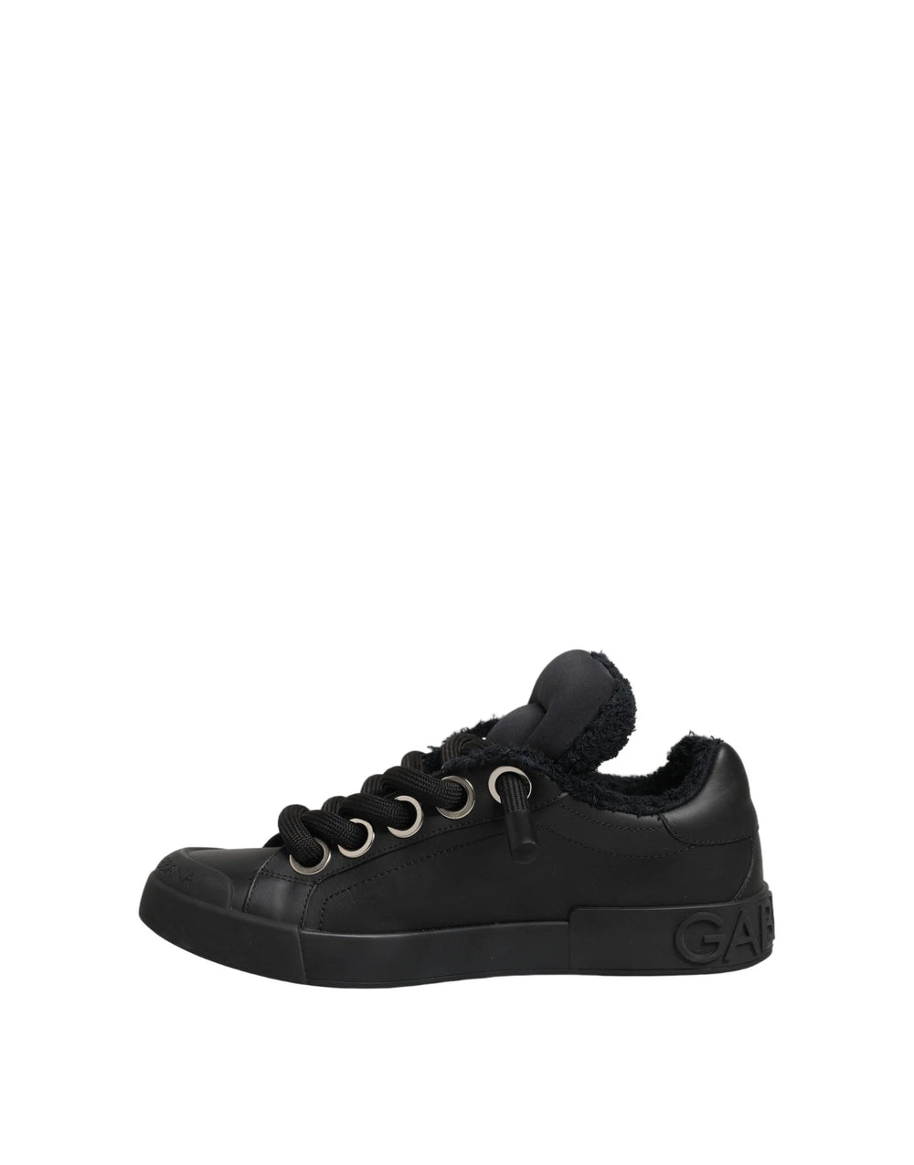 Dolce & Gabbana Black Leather Low Top Portofino Sneakers Shoes - EU44/US11