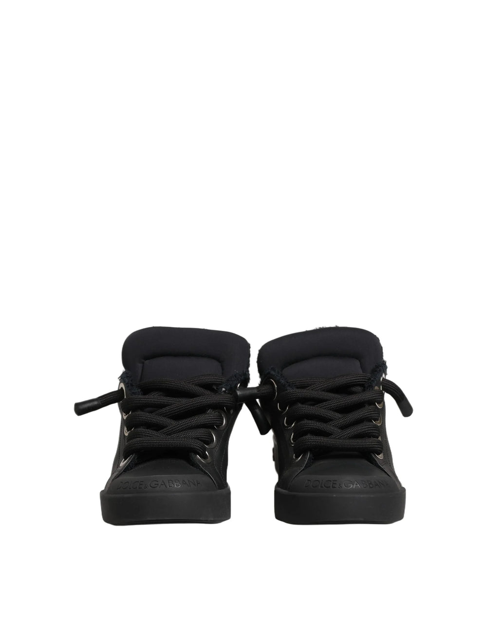 Dolce & Gabbana Black Leather Low Top Portofino Sneakers Shoes - EU44/US11