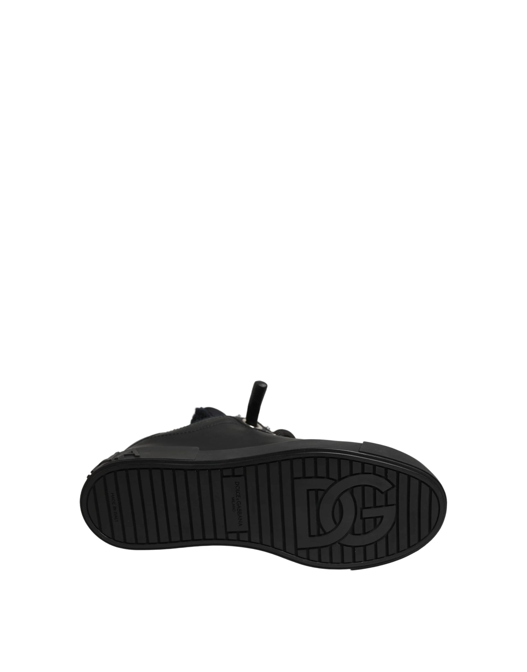 Dolce & Gabbana Black Leather Low Top Portofino Sneakers Shoes - EU44/US11