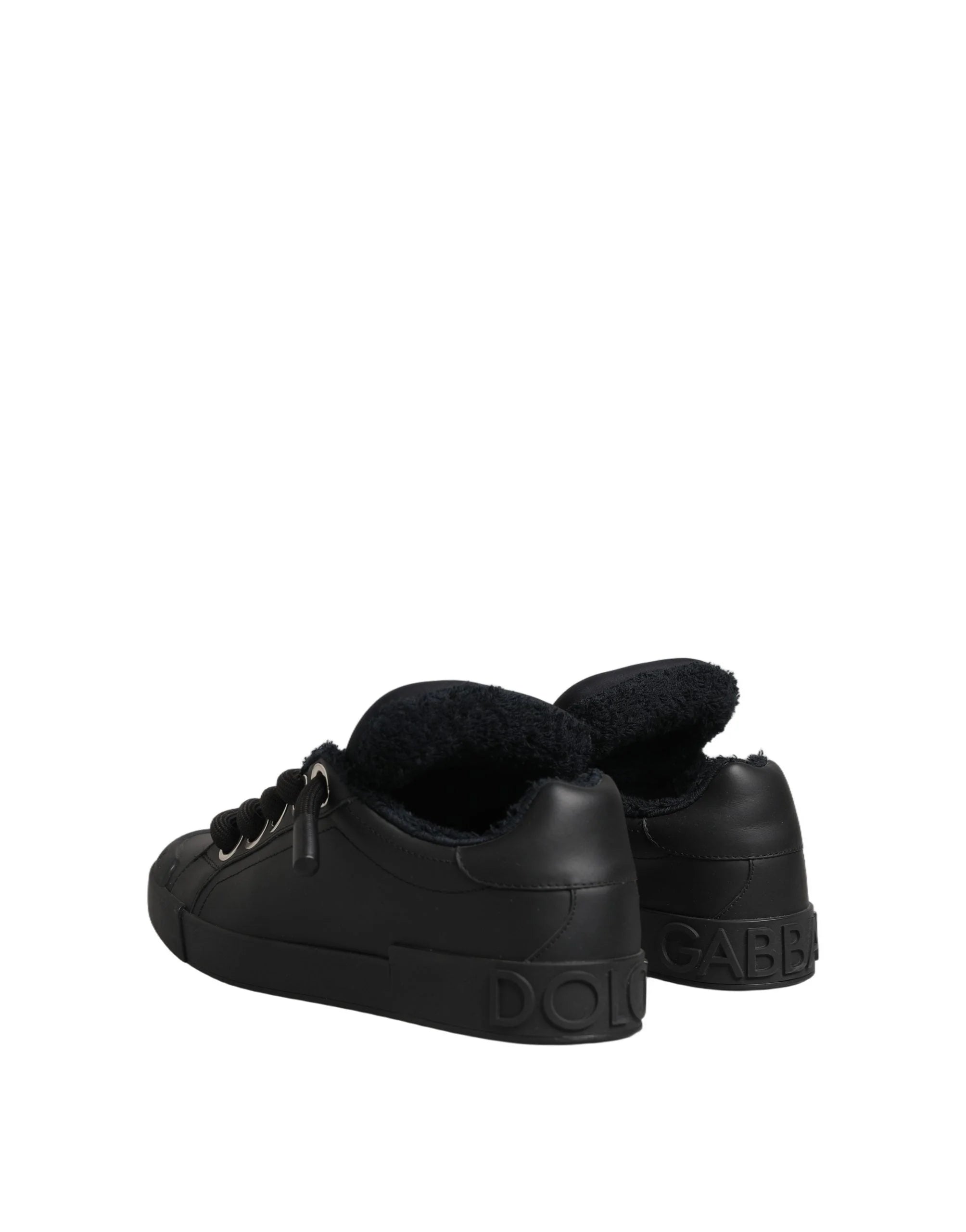 Dolce & Gabbana Black Leather Low Top Portofino Sneakers Shoes - EU44/US11