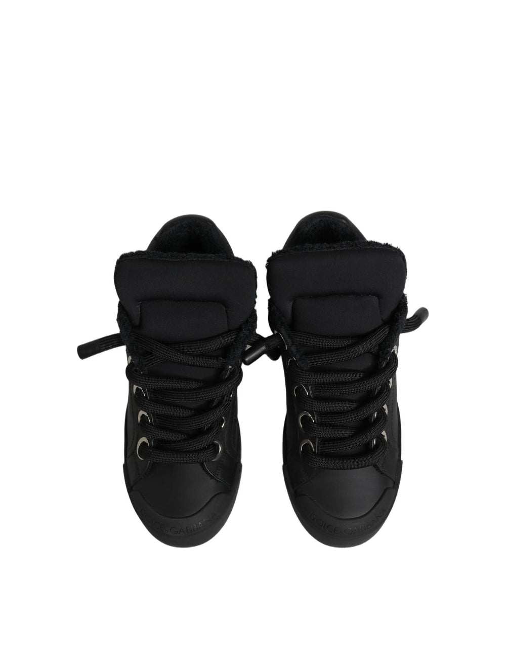 Dolce & Gabbana Black Leather Low Top Portofino Sneakers Shoes - EU44/US11