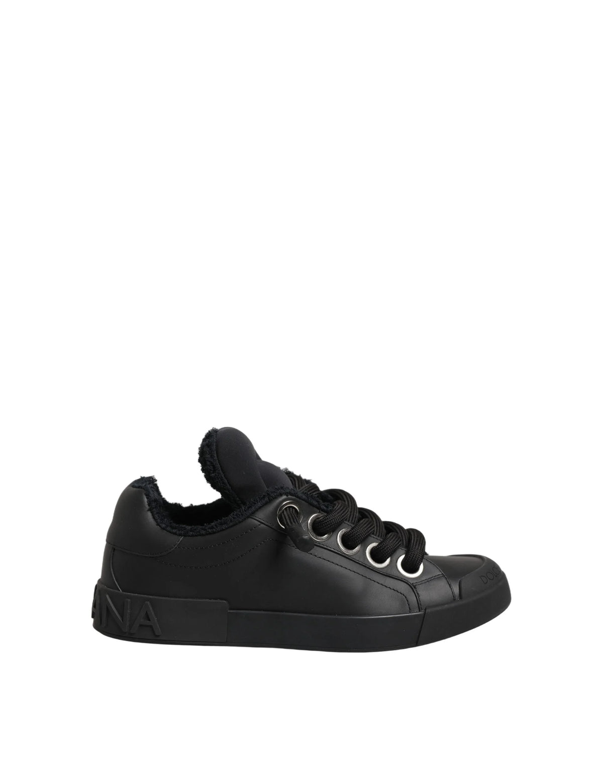 Dolce & Gabbana Black Leather Low Top Portofino Sneakers Shoes - EU44/US11
