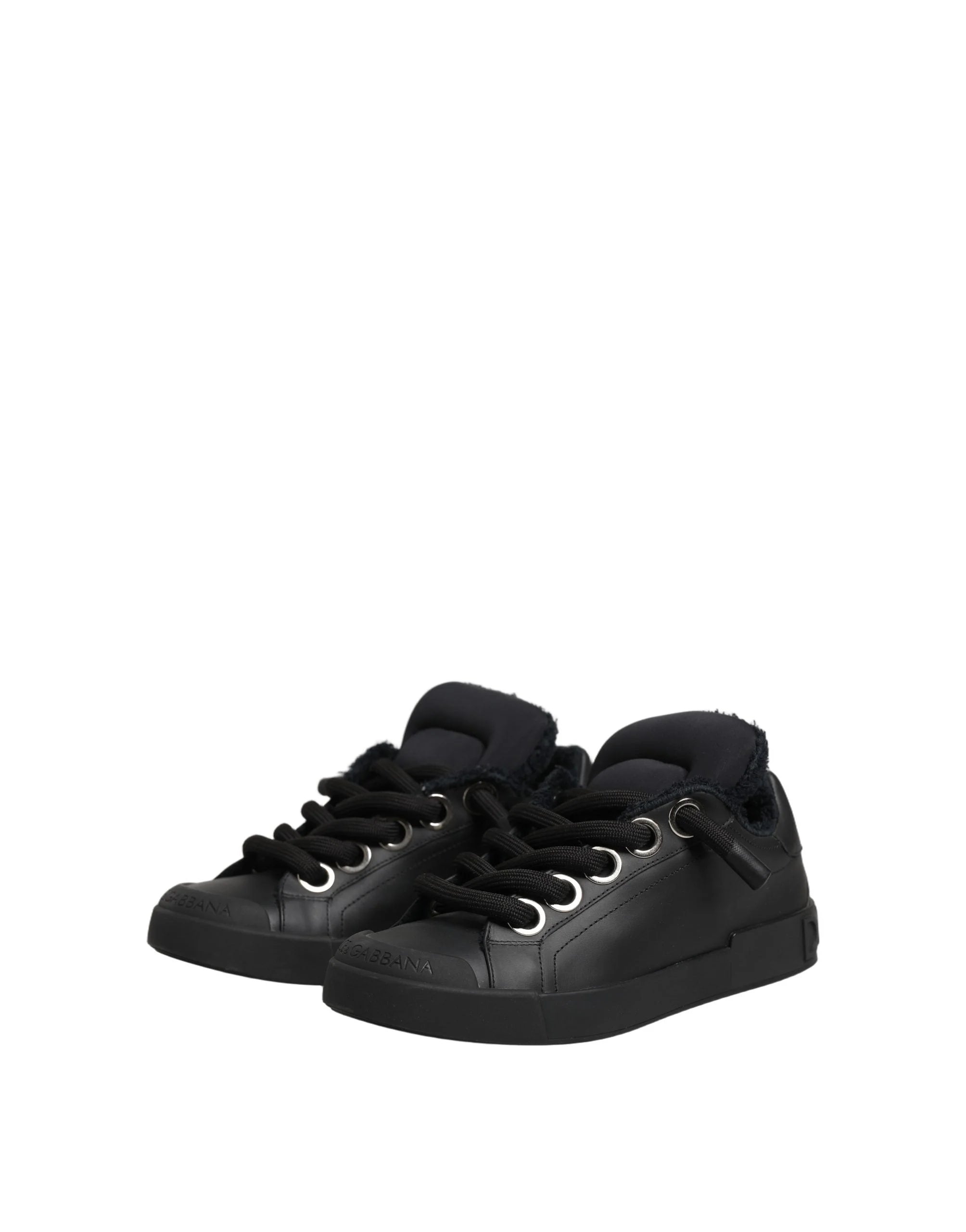 Dolce & Gabbana Black Leather Low Top Portofino Sneakers Shoes - EU44/US11