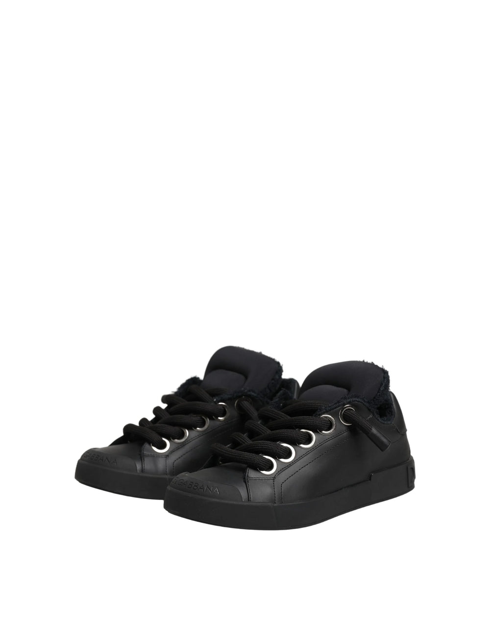 Dolce & Gabbana Black Leather Low Top Portofino Sneakers Shoes - EU44/US11