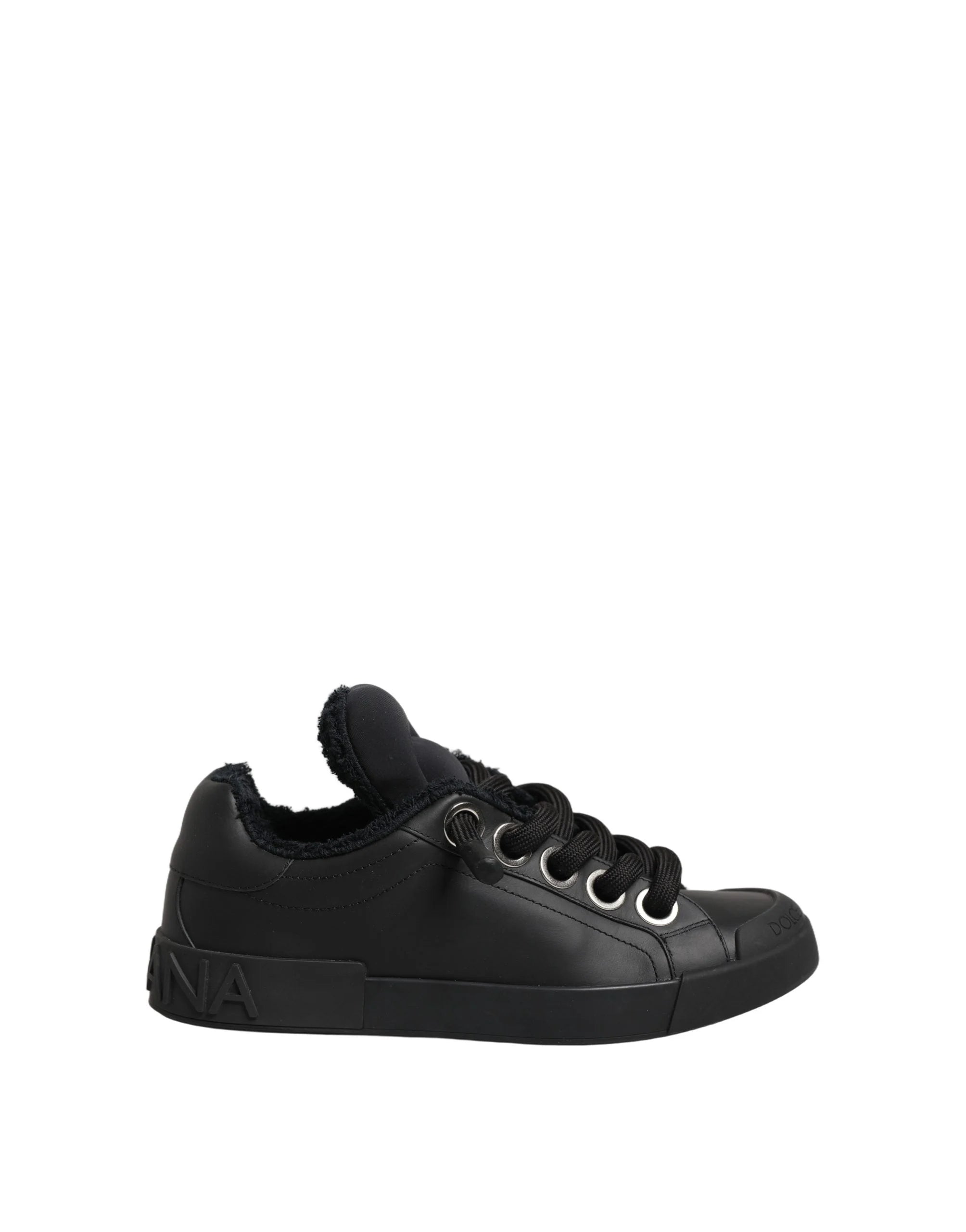 Dolce & Gabbana Black Leather Low Top Portofino Sneakers Shoes - EU44/US11