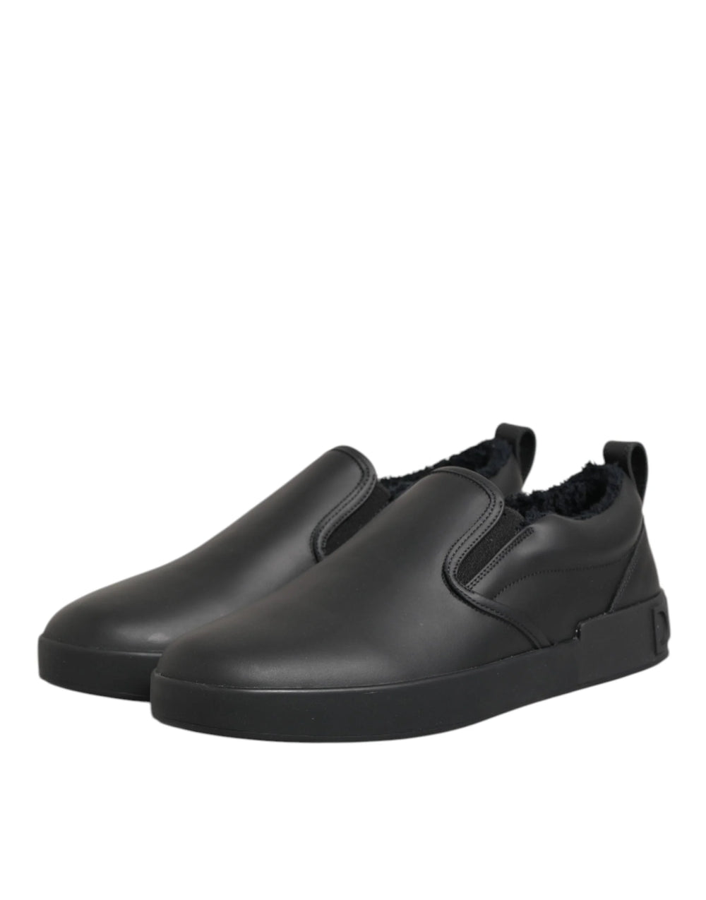 Dolce & Gabbana Black Leather Low Top Slip On Sneakers Shoes - EU44/US11 - Sneakers
