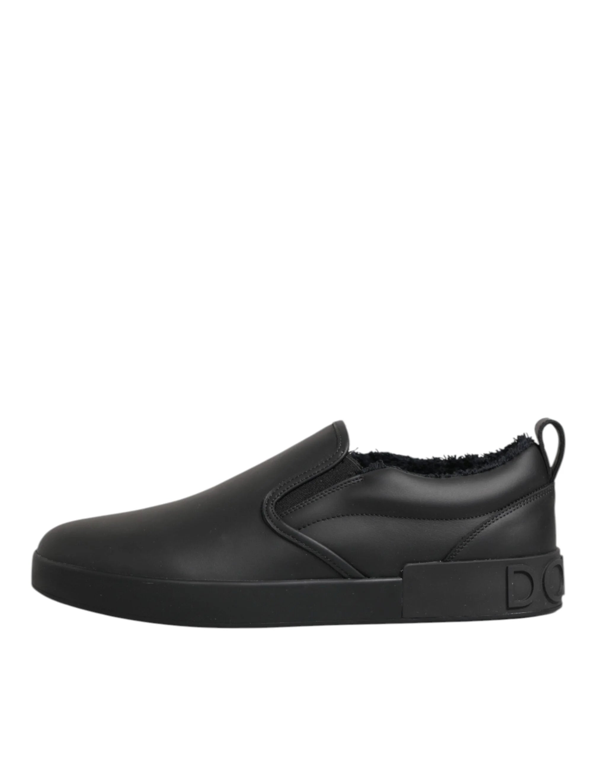 Dolce & Gabbana Black Leather Low Top Slip On Sneakers Shoes - EU44/US11 - Sneakers