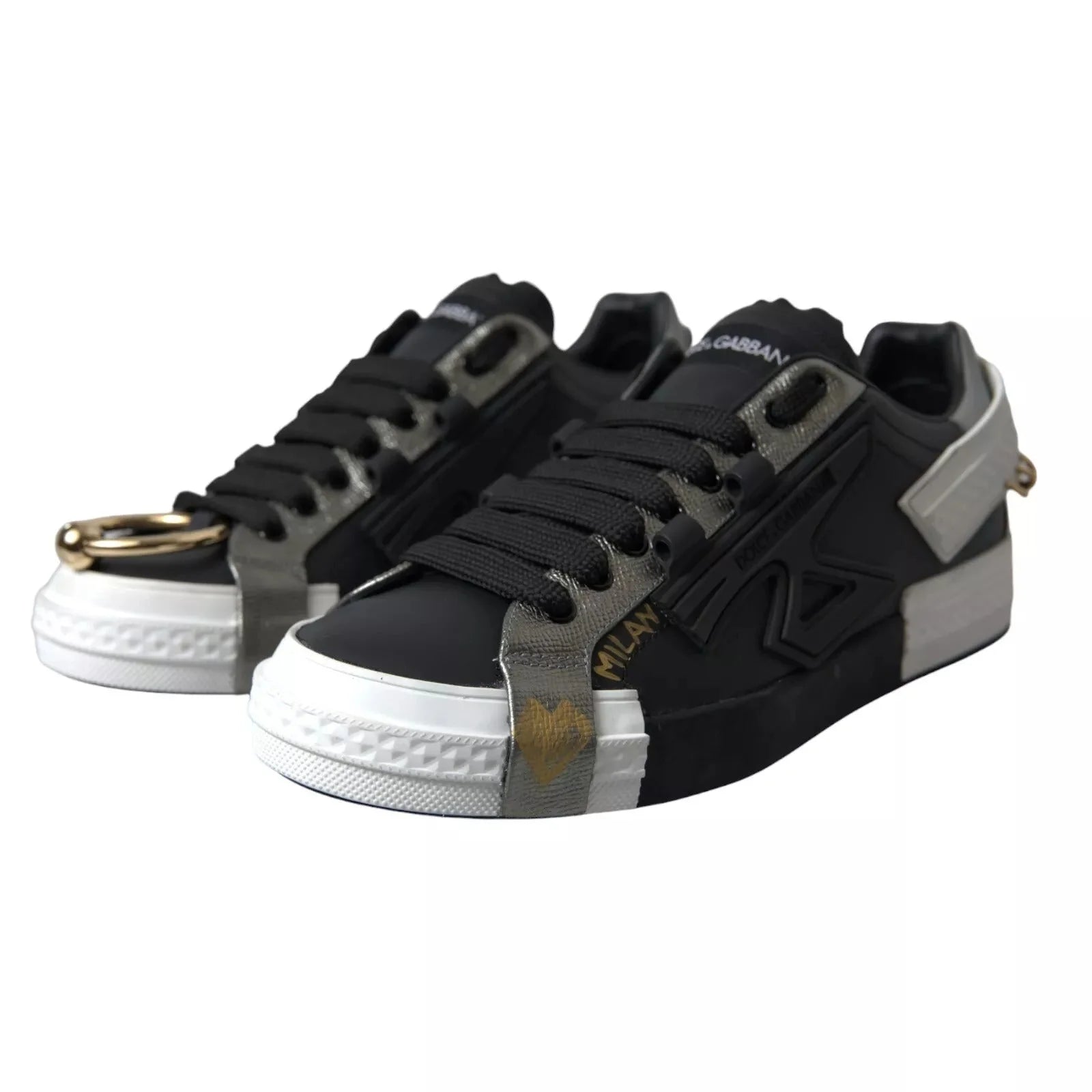 Dolce & Gabbana Black Leather Low Top Sneakers Portofino Shoes - EU44/US11