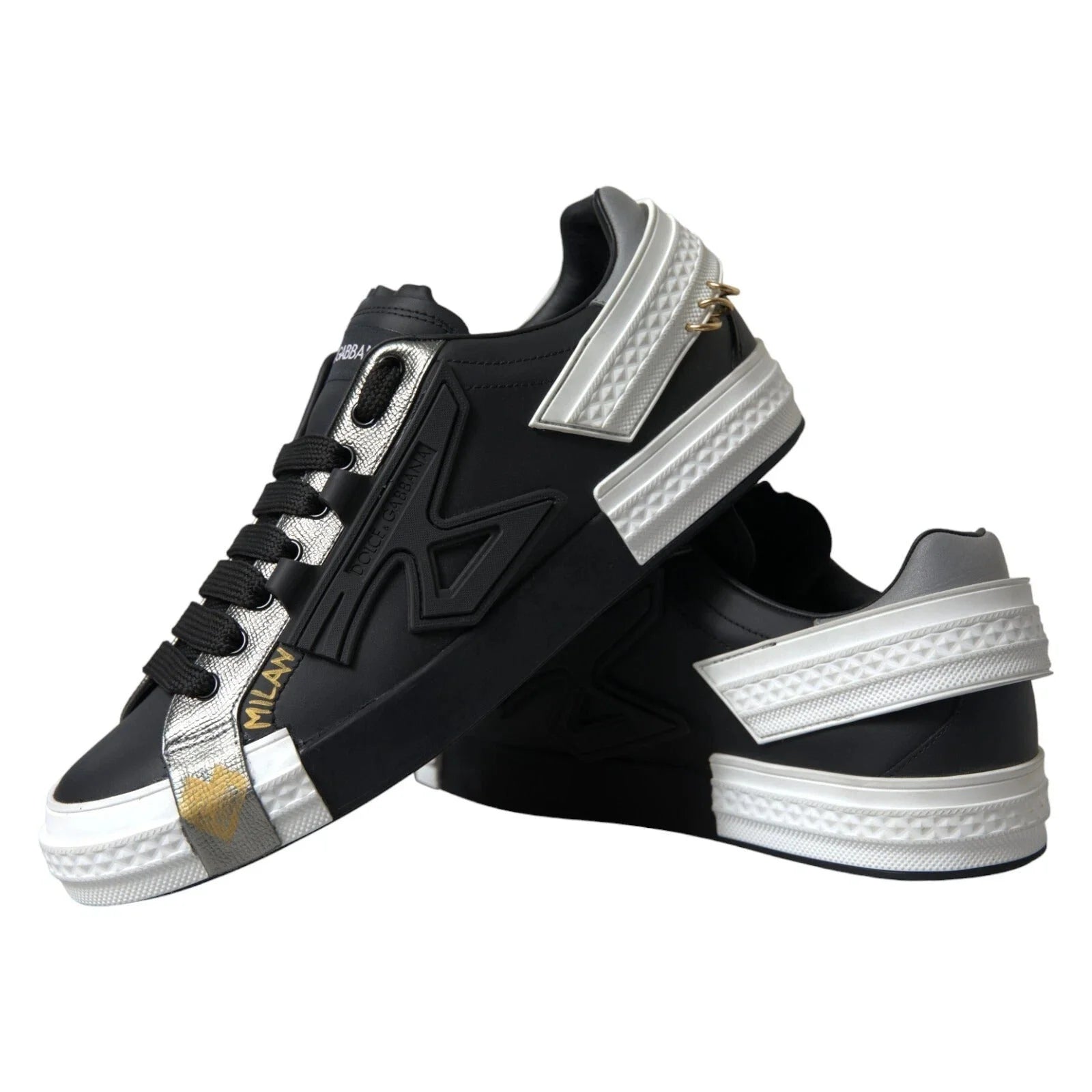 Dolce & Gabbana Black Leather Low Top Sneakers Portofino Shoes - EU44/US11