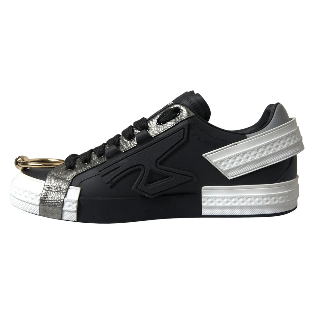 Dolce & Gabbana Black Leather Low Top Sneakers Portofino Shoes - EU44/US11 - Sneakers