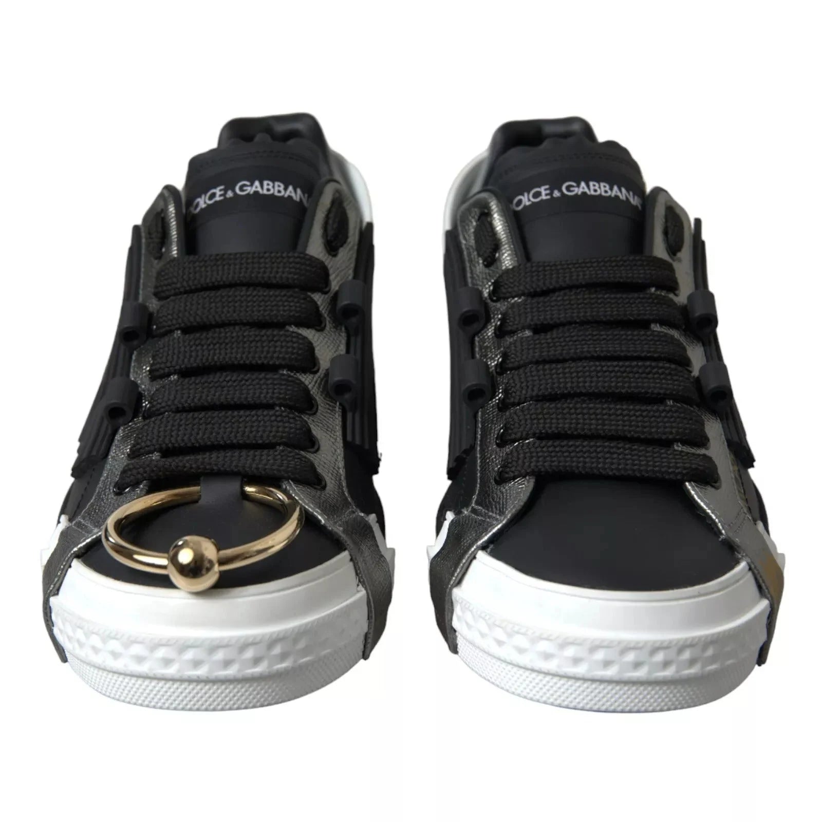 Dolce & Gabbana Black Leather Low Top Sneakers Portofino Shoes - EU44/US11