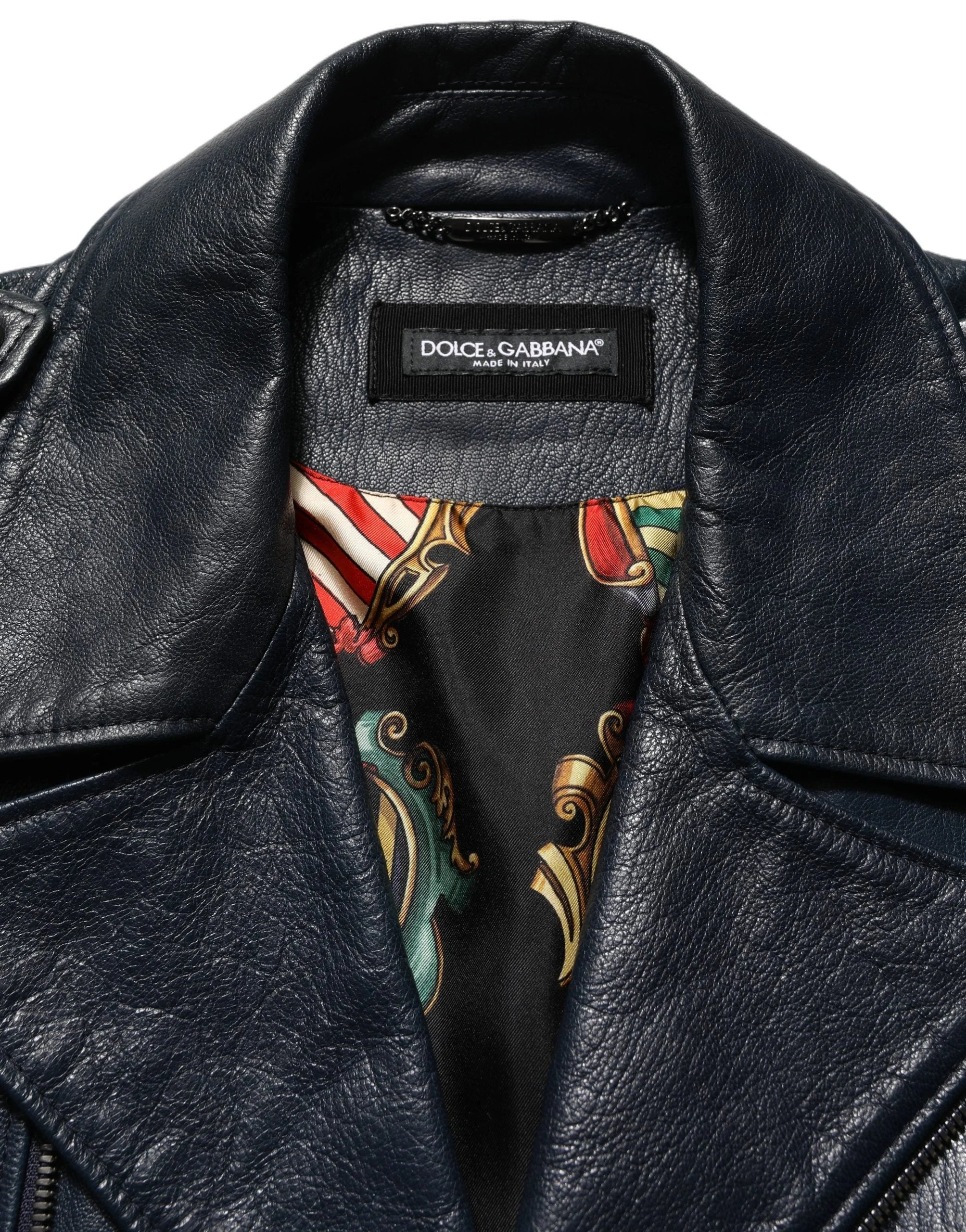 Dolce & Gabbana Black Leather Men Biker Coat Goatskin Jacket - IT50 | L