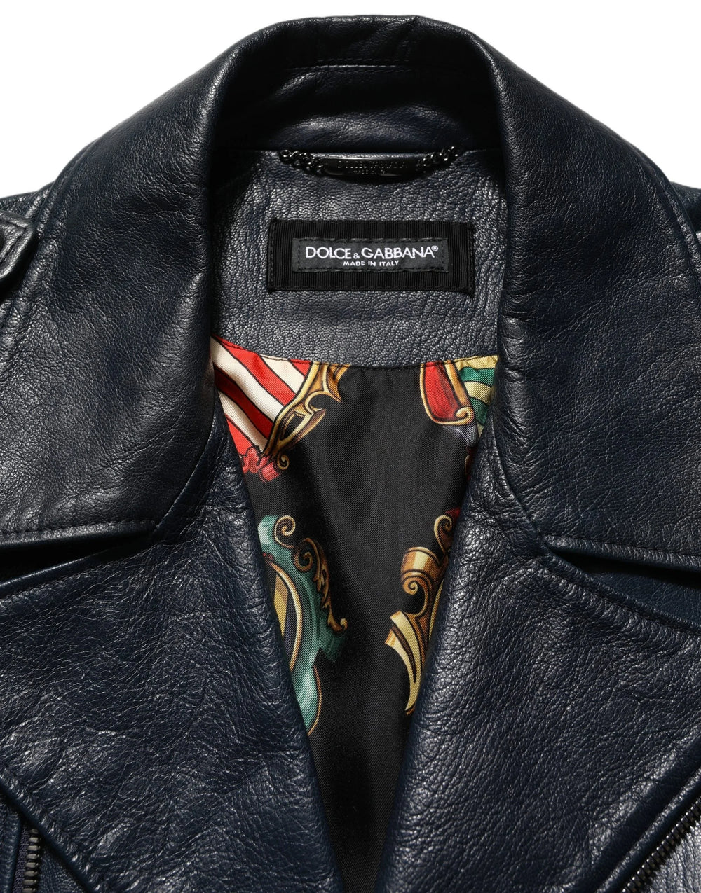 Dolce & Gabbana Black Leather Men Biker Coat Goatskin Jacket - IT50 | L