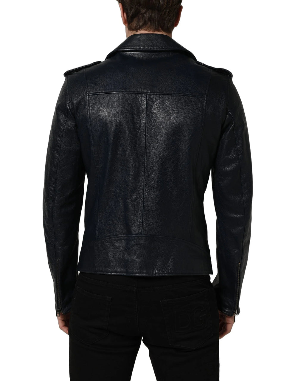 Dolce & Gabbana Black Leather Men Biker Coat Goatskin Jacket - IT50 | L