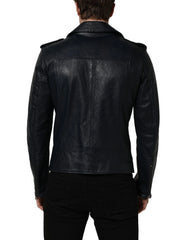 Dolce & Gabbana Black Leather Men Biker Coat Goatskin Jacket - IT50 | L