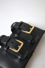 Dolce & Gabbana Black Leather Men Purse Double Belt Strap Bracelet Bag - Handbags