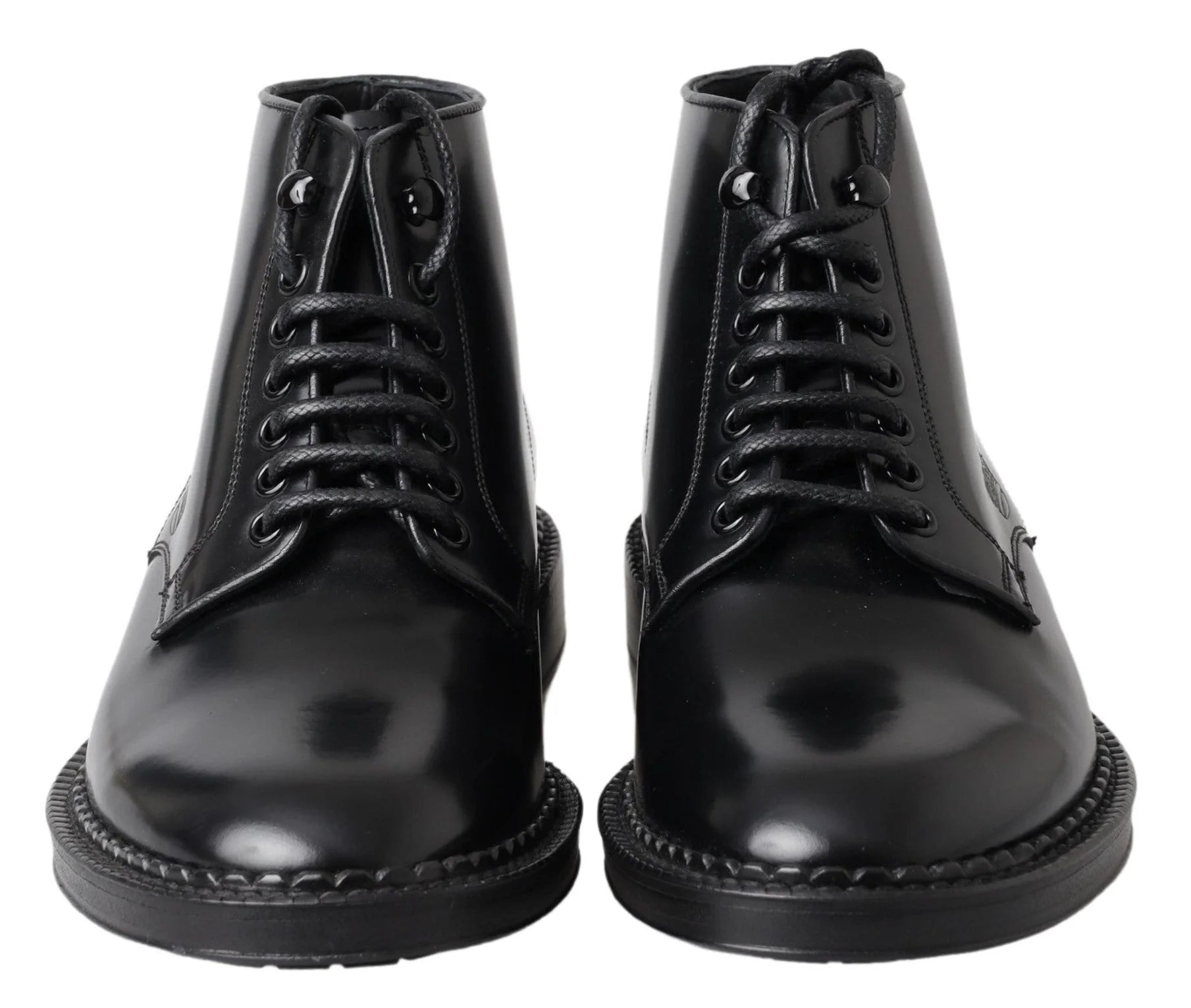 Dolce & Gabbana Black Leather Men Short Boots Lace Up Shoes - EU39/US6 - Boots