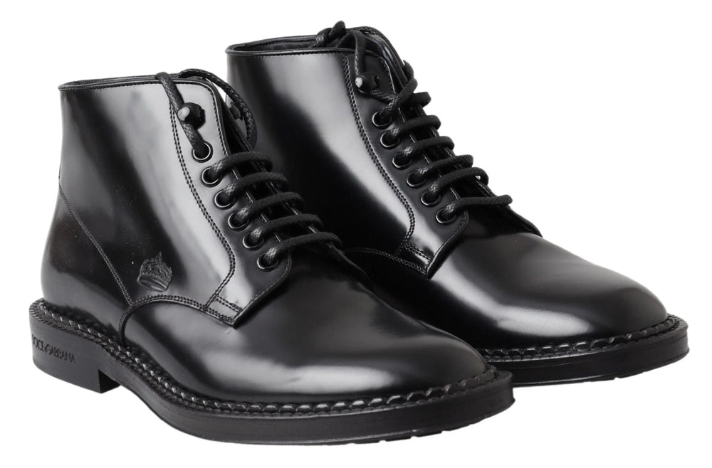 Dolce & Gabbana Black Leather Men Short Boots Lace Up Shoes - EU39/US6 - Boots