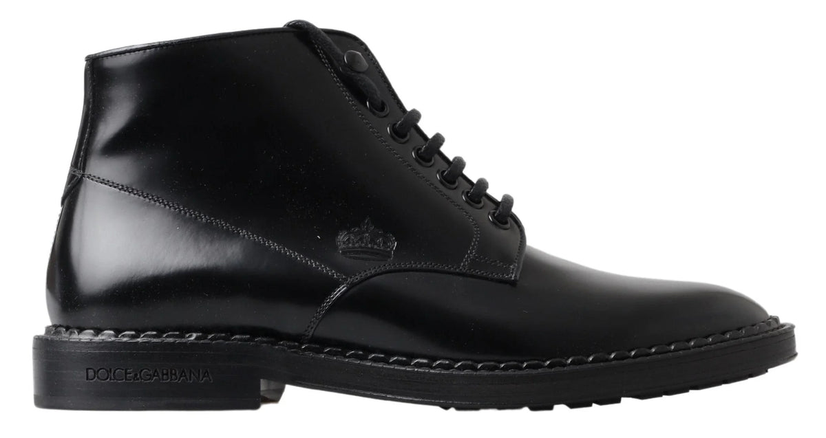 Dolce & Gabbana Black Leather Men Short Boots Lace Up Shoes - EU39/US6 - Boots