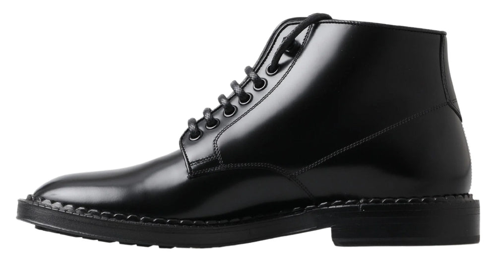 Dolce & Gabbana Black Leather Men Short Boots Lace Up Shoes - EU39/US6 - Boots