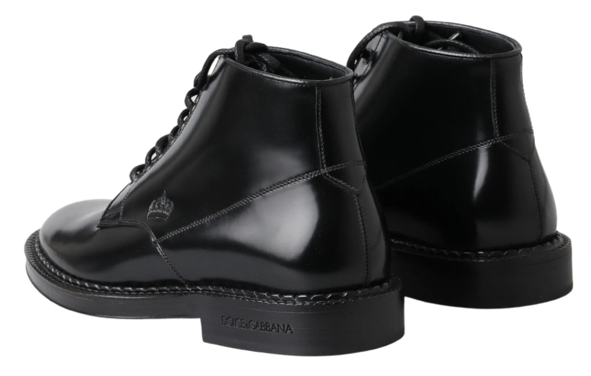 Dolce & Gabbana Black Leather Men Short Boots Lace Up Shoes - EU39/US6 - Boots