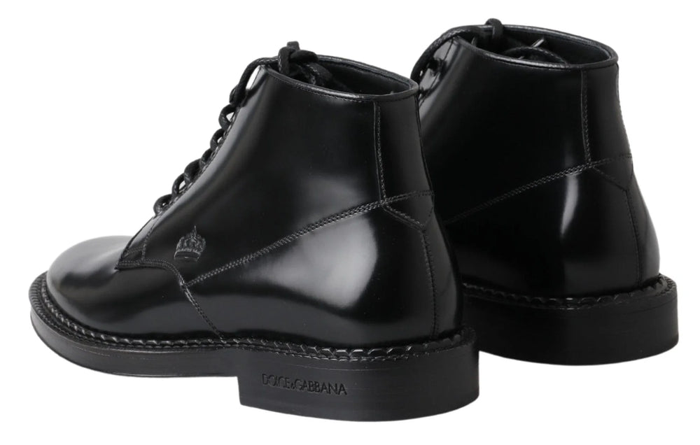 Dolce & Gabbana Black Leather Men Short Boots Lace Up Shoes - EU39/US6 - Boots