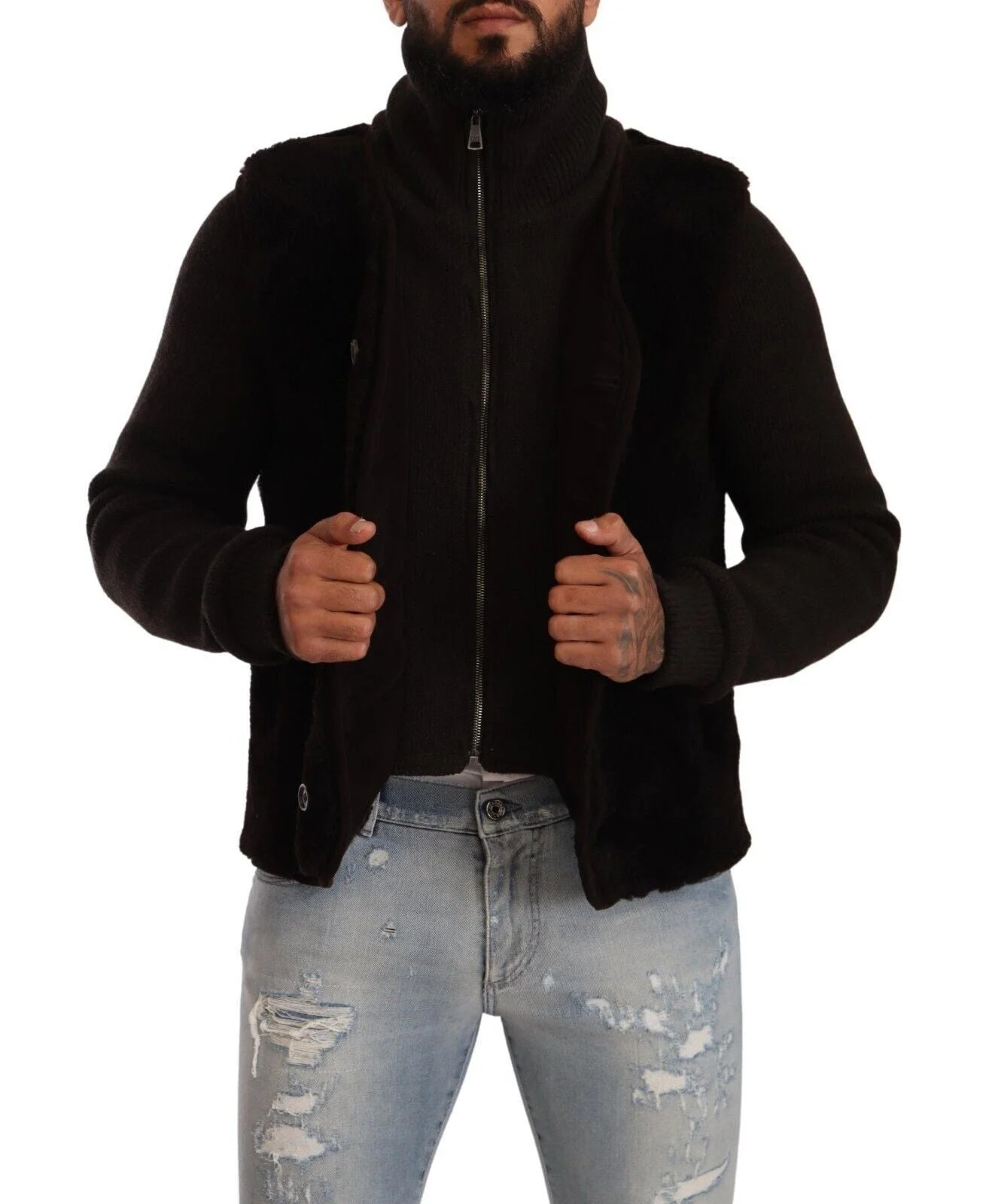 Dolce & Gabbana Black Leather Mens Turtle Neck Coat Jacket - IT48 | M - Bomber Jackets