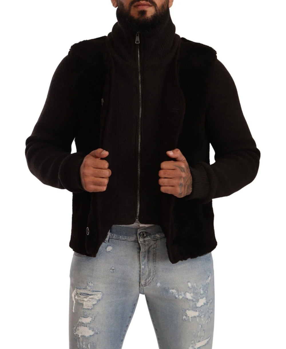 Dolce & Gabbana Black Leather Mens Turtle Neck Coat Jacket - IT48 | M - Bomber Jackets
