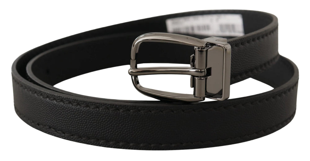 Dolce & Gabbana Black Leather Metal Logo Buckle Belt - 95 cm / 38 Inches - Belts