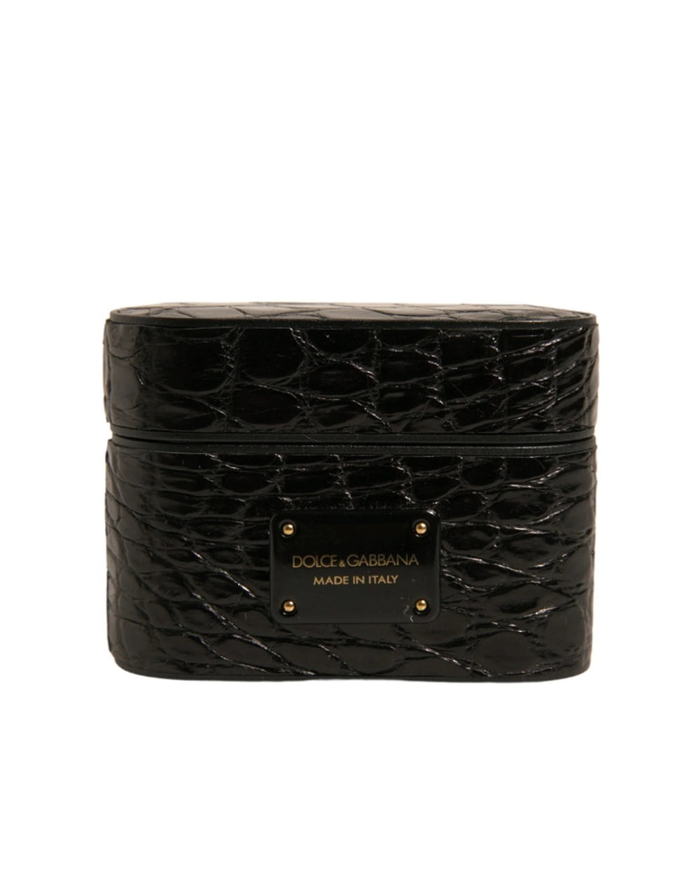 Dolce & Gabbana Black Leather Metal Logo Plaque Holder Airpods Case - Headphone Carrying Cases