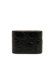 Dolce & Gabbana Black Leather Metal Logo Plaque Holder Airpods Case - Headphone Carrying Cases