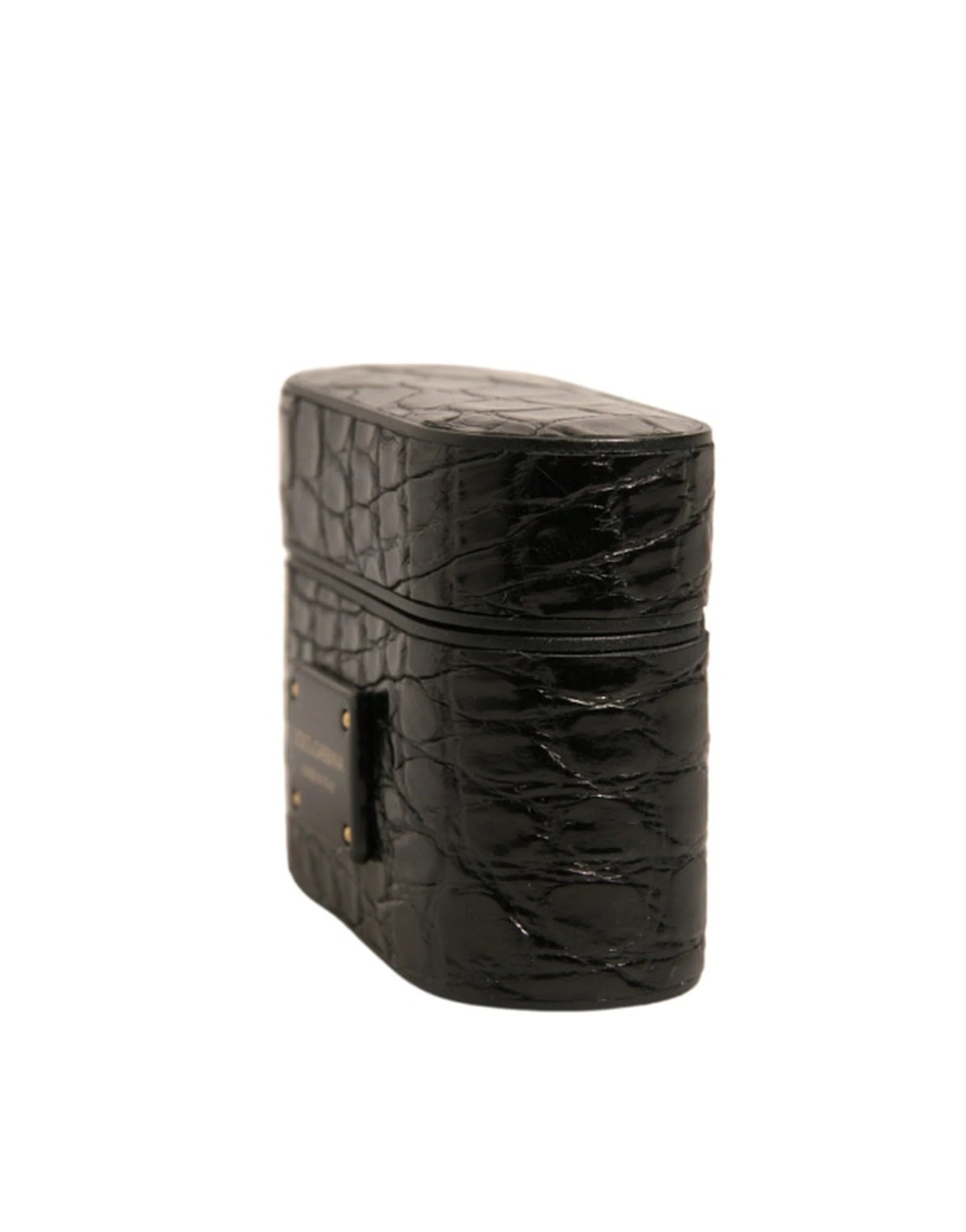 Dolce & Gabbana Black Leather Metal Logo Plaque Holder Airpods Case - Headphone Carrying Cases