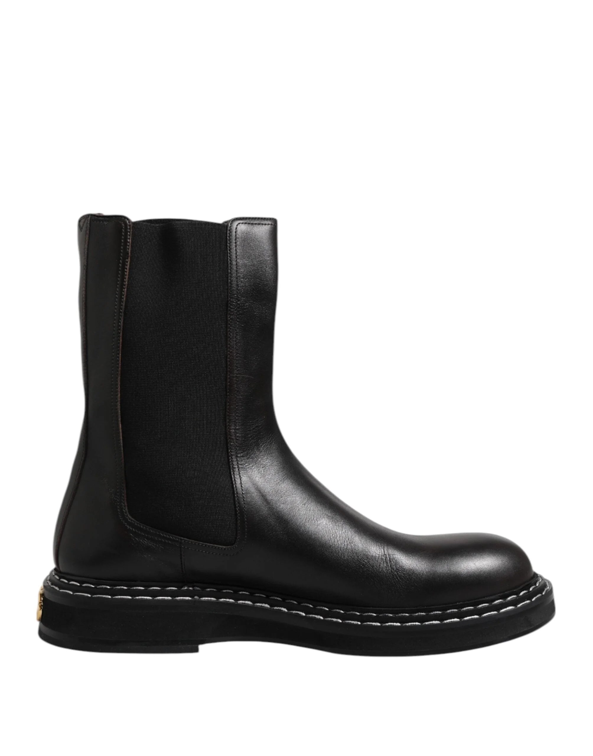 Dolce & Gabbana Black Leather Mid Calf Boots Flats Shoes - EU44/US11