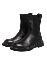 Dolce & Gabbana Black Leather Mid Calf Boots Flats Shoes - EU44/US11 - Boots