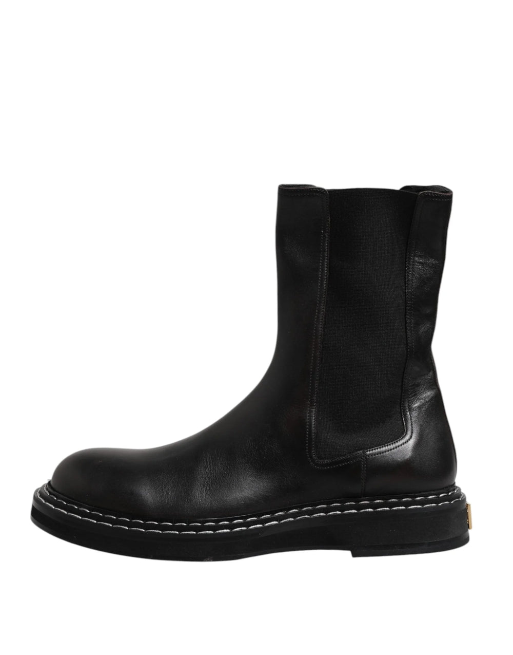 Dolce & Gabbana Black Leather Mid Calf Boots Flats Shoes - EU44/US11
